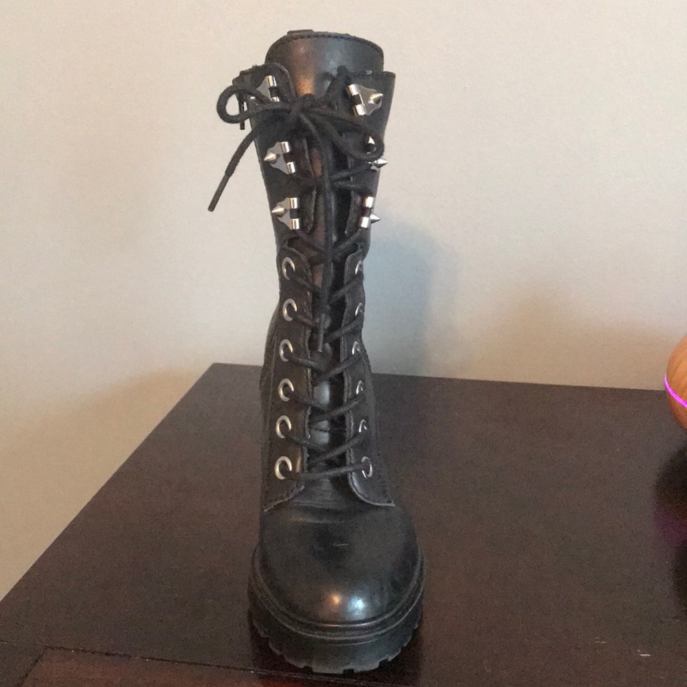 Black leather booties